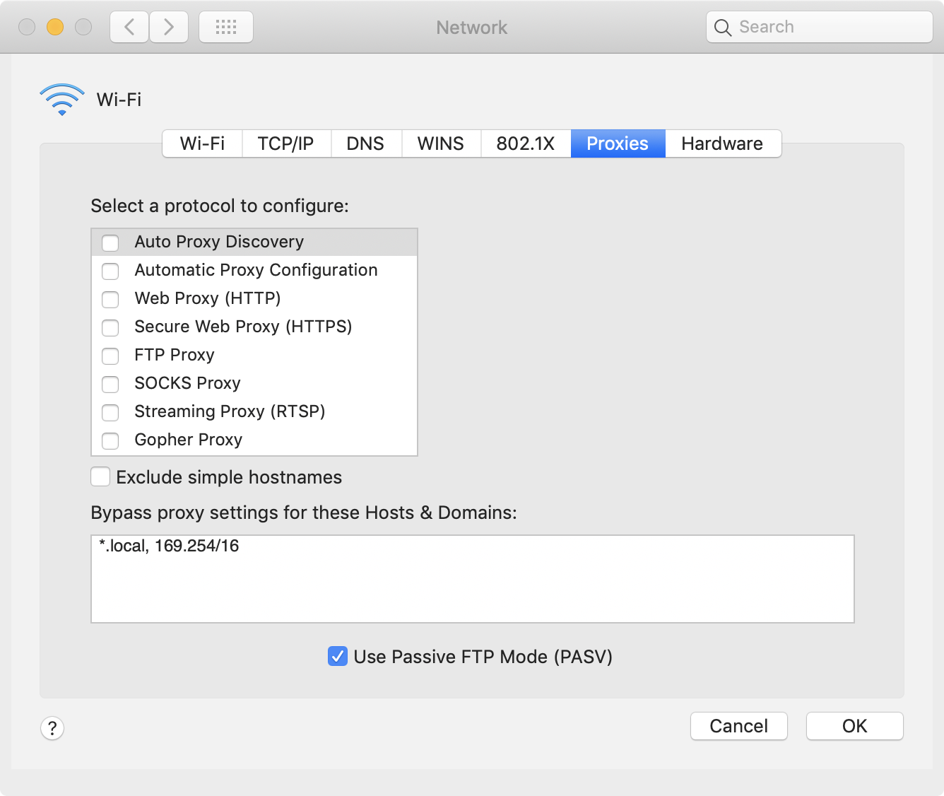 OSX Network Proxy Settings
