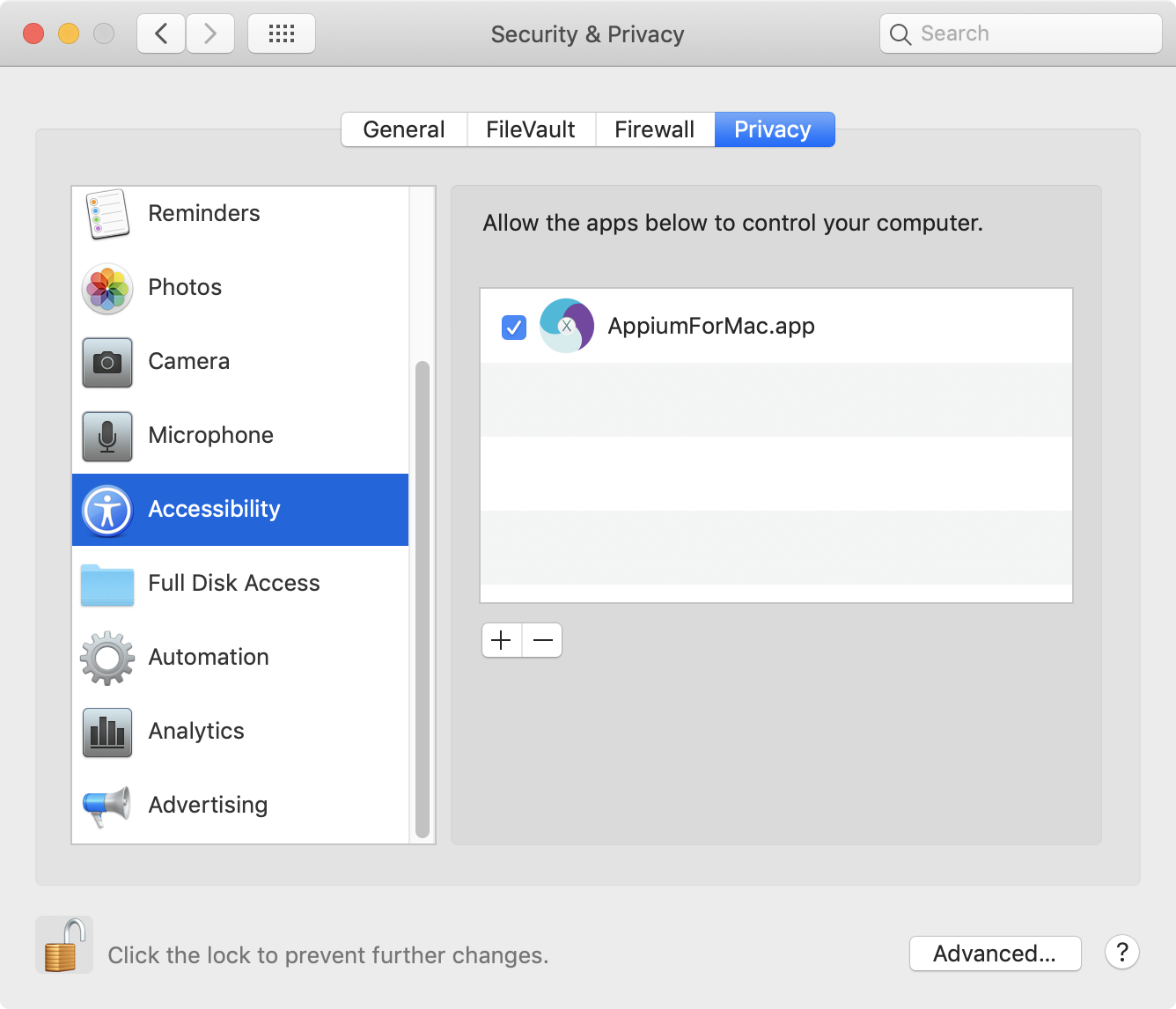 Enable Accessibility API for Appium For Mac